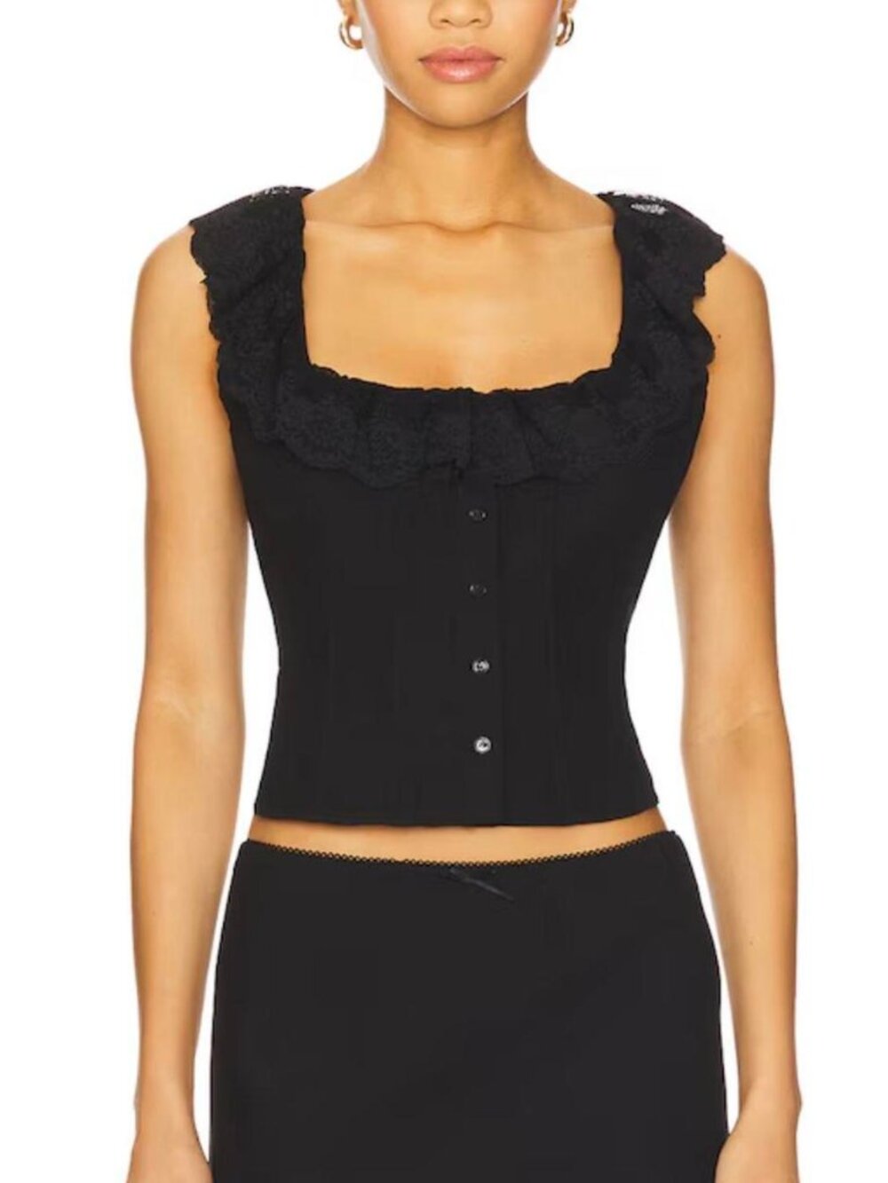 Danielle Guizio Paloma Lace Top Black XS Corset Tank Button Front Flutter Scoop - Picture 3 of 4